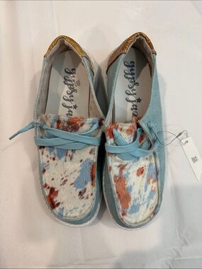 Gypsy Jazz  Light Blue & Rust Speckled Slip-On Sneakers